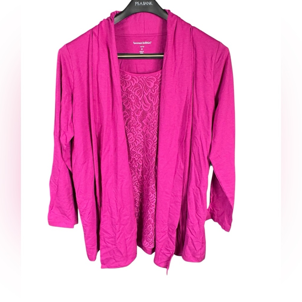 Women Within Pink Lace Front Faux Cardigan Style Womens Top size 14/16 NWOT